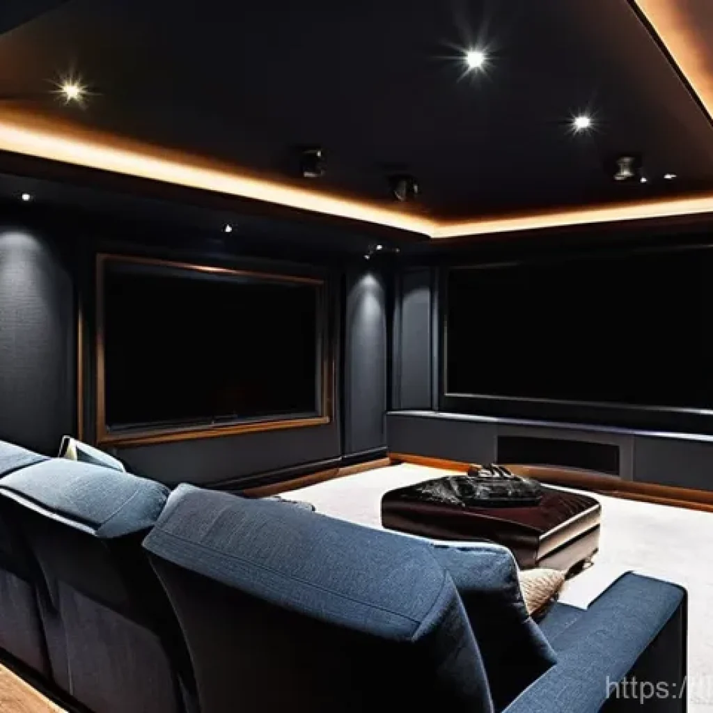 효율적인 공간음향 디자인을 위한 체크리스트 - **Prompt 1: Immersive Home Theater Experience**
    A luxurious and acoustically treated home theate...