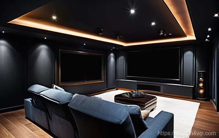 효율적인 공간음향 디자인을 위한 체크리스트 - **Prompt 1: Immersive Home Theater Experience**
    A luxurious and acoustically treated home theate...