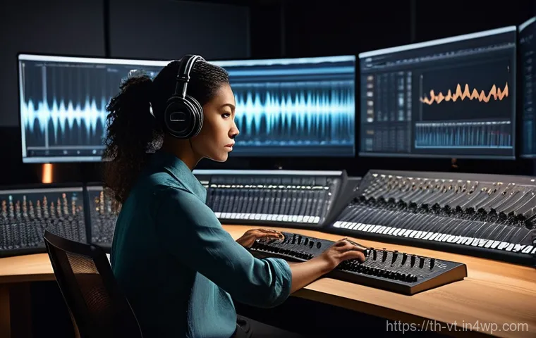 공간음향 디자인의 예술적 요소 - **Prompt:** A young adult, wearing comfortable but full coverage casual attire (e.g., long-sleeved s...