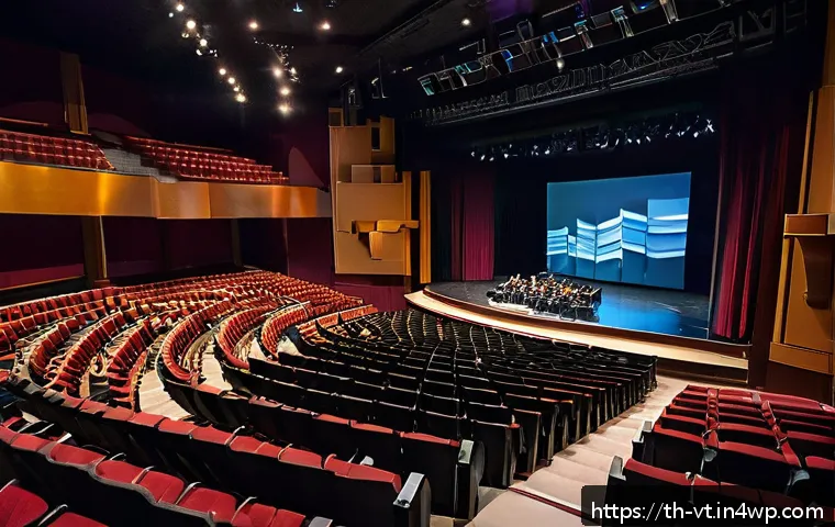 음악 공연과 공간음향 디자인의 관계 - A detailed scene of a modern indoor concert hall with professional sound engineers adjusting high-te...