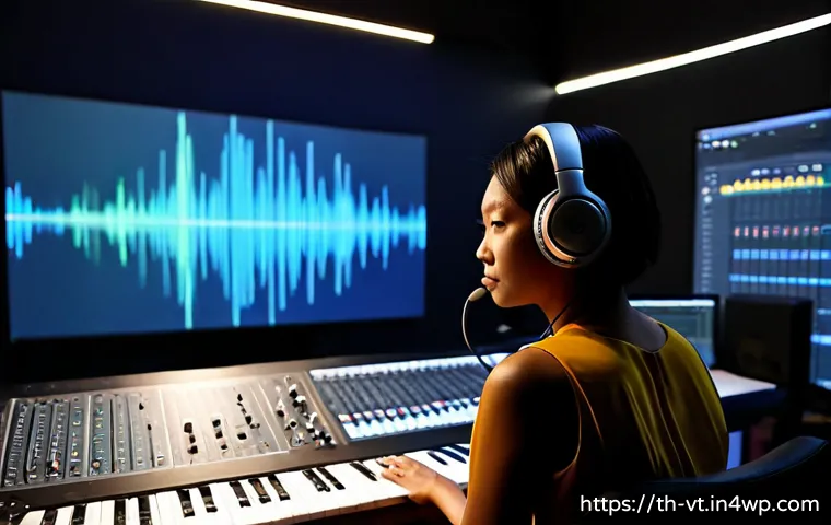 Home 29 공간음향 디자인에서의 인공지능 활용 - Photorealistic modern spatial audio studio in Bangkok, Thailand, a Thai sound designer wearing headp...